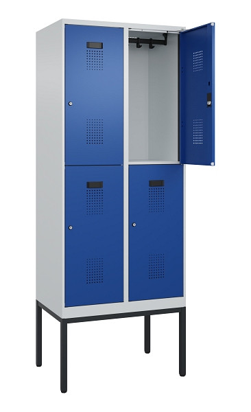 C+P Doppelstock-Spind Evolo PLUS, Gestell, 4 Fächer, 2120x800x500mm, 7035/5010, Zylinderschloss, 0493307-22 S10033