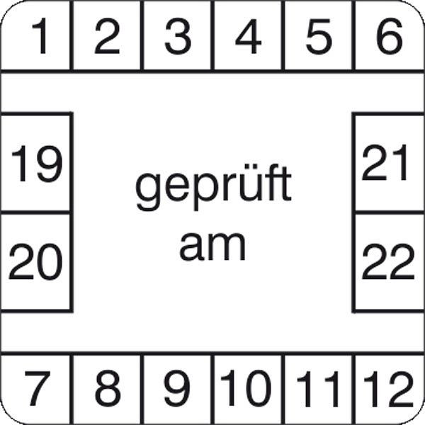 SafetyMarking Prüfplakette, geprüft am, Prüfzeitraum: 19-22, BxH 3x3 cm, Folie, selbstklebend, VE: 15 Stück/Bogen, 30.3798-19-22