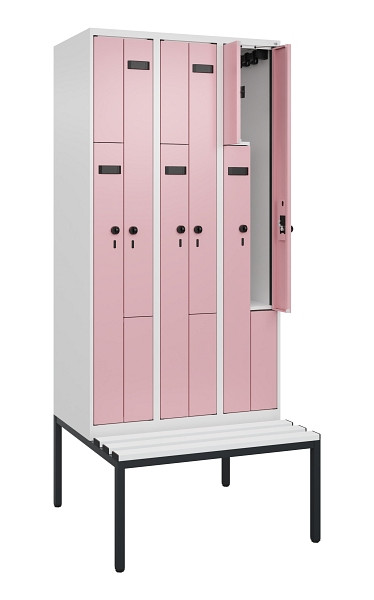 C+P Z-Spind Evolo PLUS, 6 Fächer, 2120x900x815mm, 9016/3015, Drehriegel, Sitzfläche Kunststoff, Sitzbank, 0490537-306 S10072