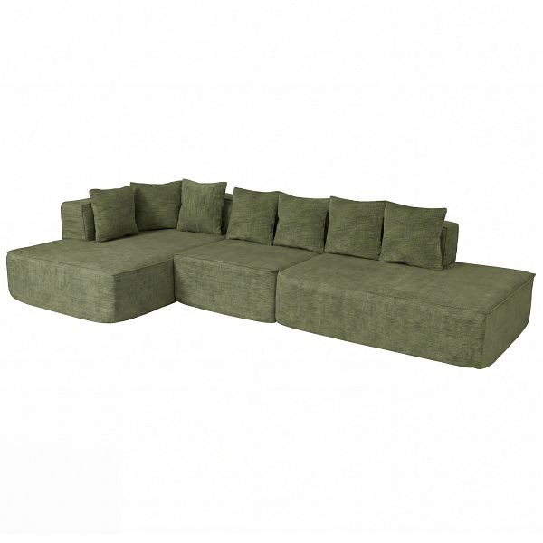 Mendler Sofa-Garnitur HWC-Q28, L-Sofa Couch Loungesofa, Stoff Chenille (270 g/m²) Liegefläche links 60x310x150cm, grün, 111730+111731+111732