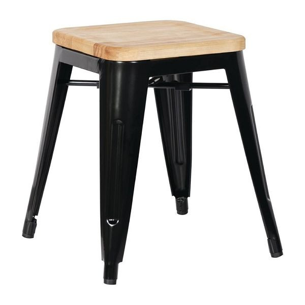 Bolero Bistro Hocker mit Holzsitzpolster Schwarz (4er Pack) (4 Stück), GM635
