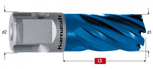 Karnasch HSS-XE+DURABLUE beschichteter Kernbohrer, Nitto/Uni- Schaft 19 mm (3/4'), Nutzlänge 30 mm, Blue-Line30 d=13/16', VE: 4 Stück, 201611w035