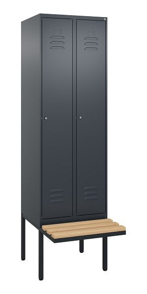 C+P Umkleidespind Classic PLUS, 2 Abteile, 2120x600x815mm, 7016/7016, Zylinderschlösser, Buche-Sitzleisten, je 2 Doppel-Haken, 0800407-20F S10056