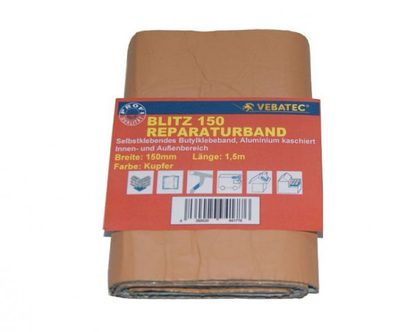 Vebatec Blitz Butyl Reparaturband Aluminium, Farbe: kupferfarben, 150mm x 1,5m, 141