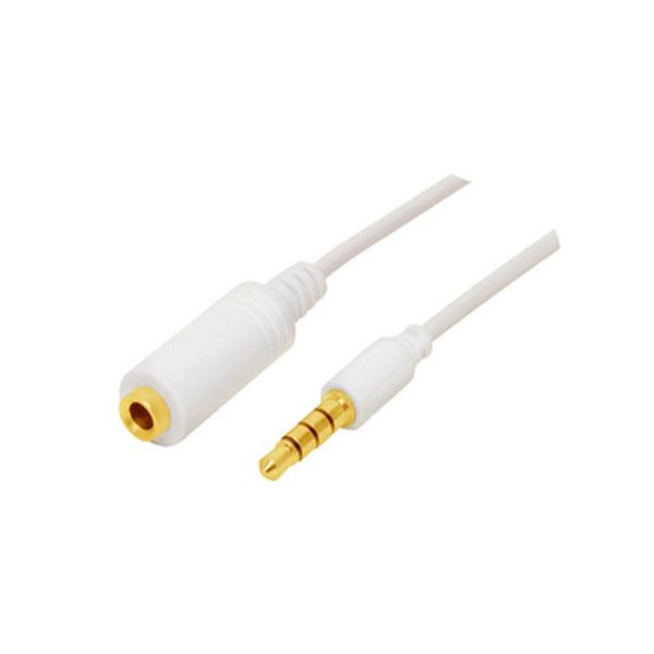 S-Conn Klinkenverlängerung, 4-pol 3,5mm Stecker auf Buchse, vergoldete Kontakte, Stecker A.D. 6,2mm, weiß, 5,0m, 33115