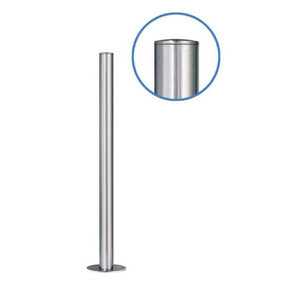 Stein HGS Absperrpfosten "Acero Flachkopf" (V2A) Ø76mm, aus Edelstahl, zum Aufdübeln, umlegbar, Profilzylinder oben, geschliffen, 13033-g