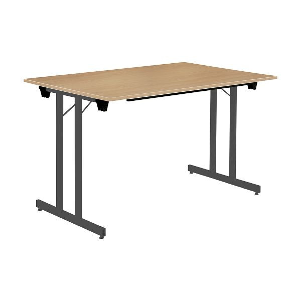 Bisley Klapptisch, rechteckig, Breite 1200 mm, Tiefe 600 mm, 19mm Tischstärke, 334 anthrazitgrau x BC buche, KT1206BC334