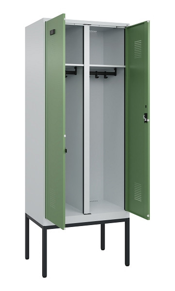 C+P Schwarz-Weiß-Spind Evolo PLUS, Gestell, 2 Abteile, 2120x800x500mm, 7035/6011, Zylinderschloss, 0490327-22 S10037