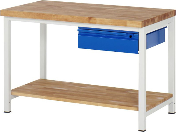 RAU Werkbank 8001I7, B1250xT700xH840-1040mm, Ablageboden Buche, 1xSchublade-TA, 03-8001I7-127R4H.11