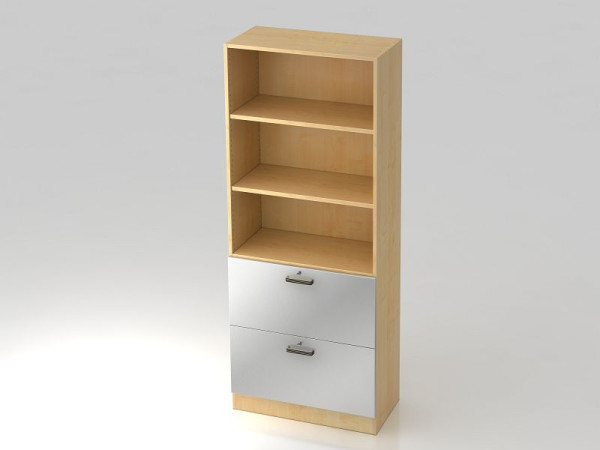 Hammerbacher Schrank 5OH, 2HR, Sockelblende Streifengriff Ahorn/Silber, 80x42x200,4 cm (BxTxH), V7300/3/S/SG