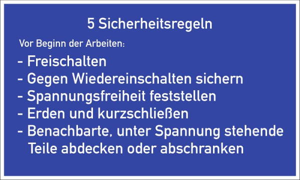 Moedel 5 Sicherheitsregeln, Textschild, Folie, 400x250 mm, 58307