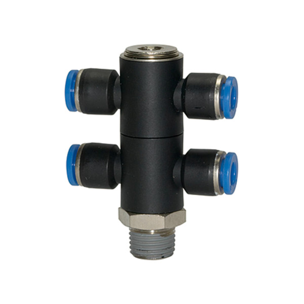 Riegler T-Mehrfachverteiler »Blaue Serie«, 4-fach drehbar, R 1/2 außen Ø12mm, 135715