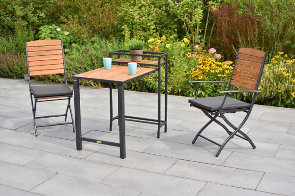Merxx Santorin Set 5-teilig, 2 Santorin Klappsessel, 2 Sitzkissen, uni grau, 1 Balkonklappentisch, Aluminium mit FSC Akazie, 50659-800