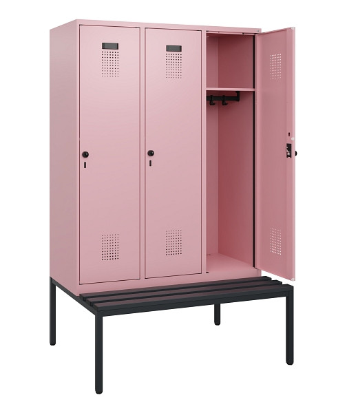 C+P Spind Evolo PLUS, 3 Abteile, 1950x1200x815mm, 3015/3015, Drehriegel, Sitzfläche Kunststoff, Sitzbank, 0490505-32 S10078