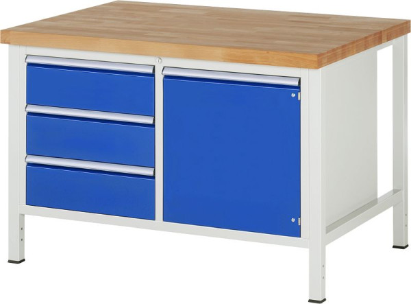 RAU Werkbank Serie 8000 - Modell 8468, B1250 x T900 x H840-1040 mm, Systemunterbau B1235 x T850 x H800-1000 mm, 03-8468A2-129B4H.11