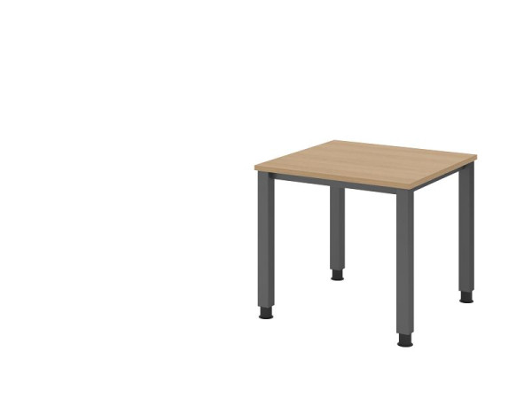 Hammerbacher Schreibtisch QS08, 80 x 80 cm, Platte: Eiche, 25 mm dick, 4-Fuß-Gestell in Graphit (ähnlich RAL 7012), Arbeitshöhe 68-83,5 cm, VQS08/E/G