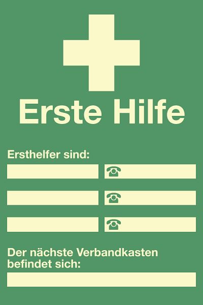 Moedel Ersthelfer Verzeichnis zur Selbstbeschriftung, Kunststoff, nachleuchtend, 200x300 mm, 61096