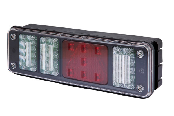 HELLA Heckleuchte, LED, 24V, Anbau/geschraubt, Lichtscheibenfarbe: glasklar, Stecker: EasyConn 1 x 7/EasyConn 4 x 2, Stecker: Male, rechts, 2VP 340 960-021