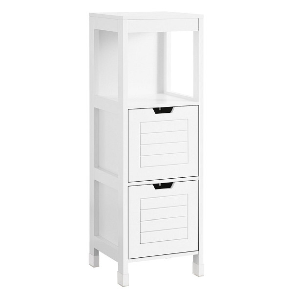 SoBuy Badunterschrank mit zwei Schubladen Weiß 30x30x89 cm, Rustikal, FRG127-W
