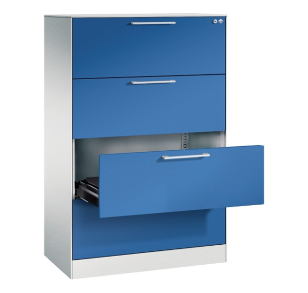 C+P Karteischrank Asisto, H1310xB800xT435mm, 7035/5010, 3 Schubladenblenden, 146023-422 S10084