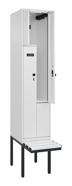 C+P Z-Spind Evolo PLUS, Bank, 2 Fächer, 2120x400x815mm, 9016/9016, Drehriegel, Material Sitzfläche Kunststoff, 0490437-122 S10074