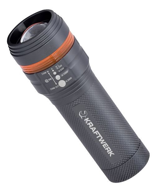Kraftwerk Aluminium-Taschenlampe mit 1 Watt LED Zoom und Blinkfunktion, 32050