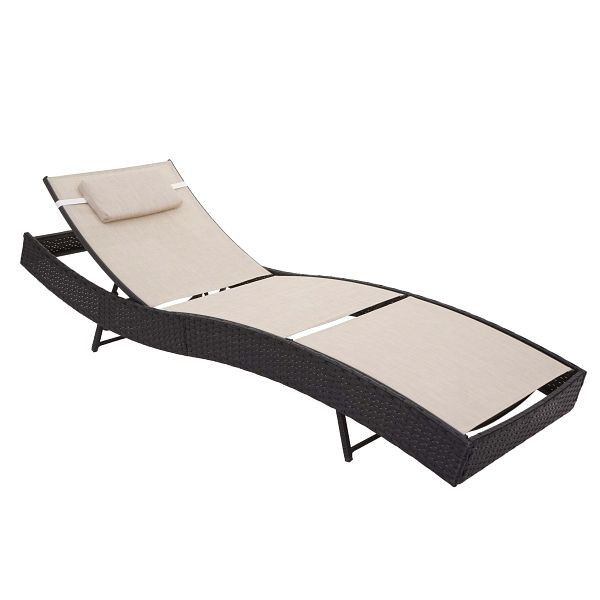 Mendler Sonnenliege Savannah, Relaxliege Gartenliege Liege, Poly-Rattan, anthrazit, Bezug creme-weiß, 76222