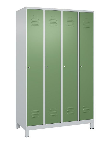 C+P Umkleidespind Classic PLUS mit Mitteltrennwand, Füße, 4 Abteile, 1950x1200x500mm, 7035/6011, Zylinderschlösser, 080010-40F S10021