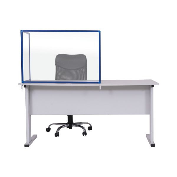 Bi-Office Duo Trennwand, Spritzschutz Acryl, zwei Tafeln, Winkel der zweiten Tafel einstellbar, Blauer Aluminiumrahmen, 90x60cm und 45x60cm, AC03209121