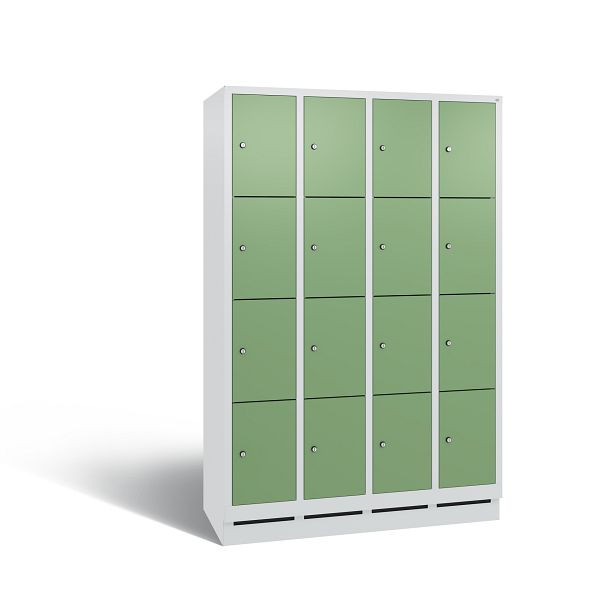 C+P Schließfachschrank Evolo, 16 Fächer, H1800xB1190xT500 mm, Grau/Resedagrün, 48020-404 S10302