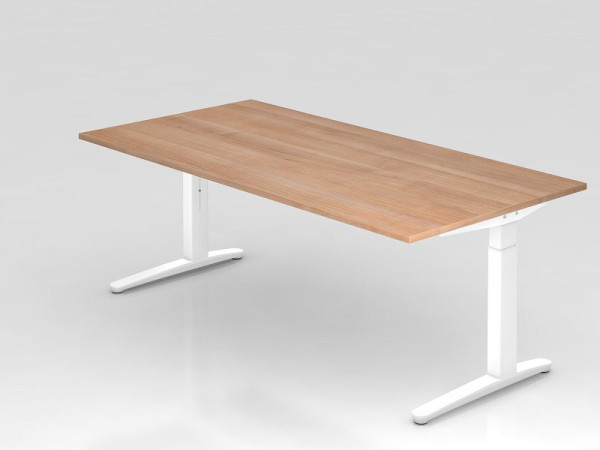 Hammerbacher Schreibtisch C-Fuß 200x100cm Nussbaum/Weiß, Rechteckform, VXB2E/N/WW
