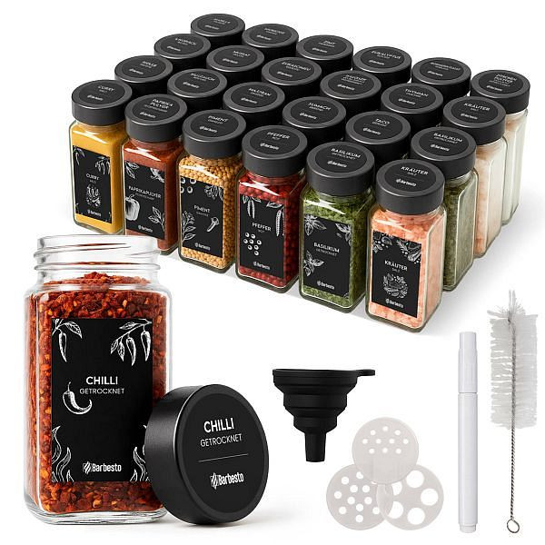 CLP 24er Set Gewürzgläser eckig Edelstahl, schwarz, 326904