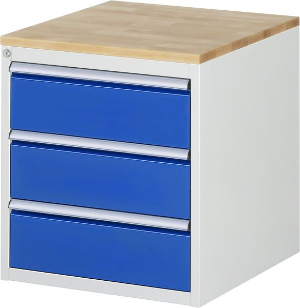 RAU Schubladenschrank Serie 7000, B580 x T650 x H645 mm, 3 x Schublade-Größe-L 3xH180 mm, Buche-Massiv-Arbeitsplatte, 03-L3.0A-B.11
