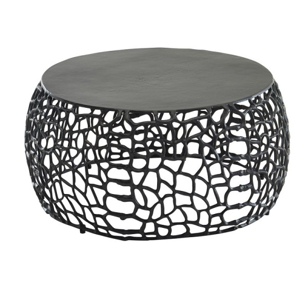 Wohnling Couchtisch Metall Schwarz 66x66x30 cm Sofatisch Aluminium Rund, Design Wohnzimmertisch mit Ast-Struktur, Kleiner Kaffeetisch Modern, WL6.695