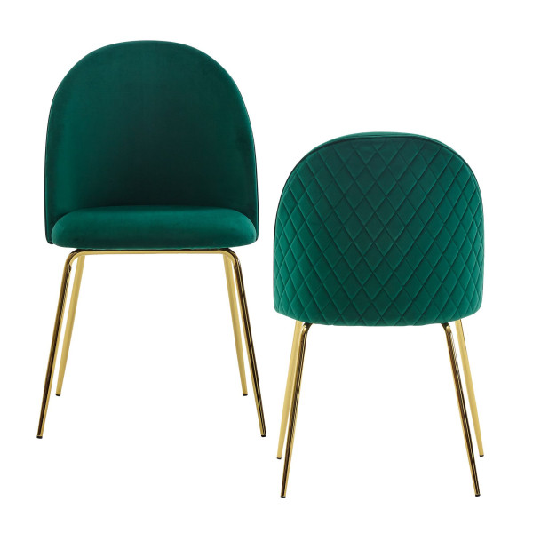 Wohnling Design Esszimmerstuhl 2er Set Samt Grün Gepolstert, Küchenstuhl Stoff mit goldenen Beinen, Schalenstuhl Skandinavisch, WL6.403