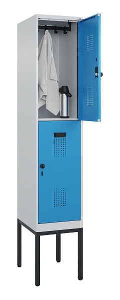 C+P Doppelstock-Spind Evolo PLUS, Gestell, 2 Fächer, 2120x400x500mm, 7035/5012, Drehriegel, 0493307-12 S10007