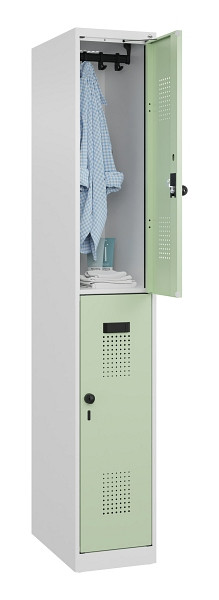 C+P Doppelstöckiger Spind Evolo PLUS, 2 Fächer, 1850x300x500mm, 9016/6019, Drehriegel, 049300-10 S10019