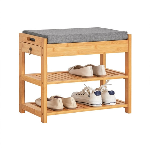 SoBuy Schuhbank mit einer Schublade Holzfarbe 55.3x30x46.5cm, Rustikal, FSR49-N