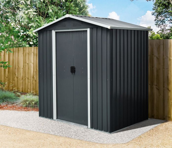 Metra Gerätehaus anthrazit 131 x 194 x 184 cm Geräteschuppen, Schuppen, Metall, 10843