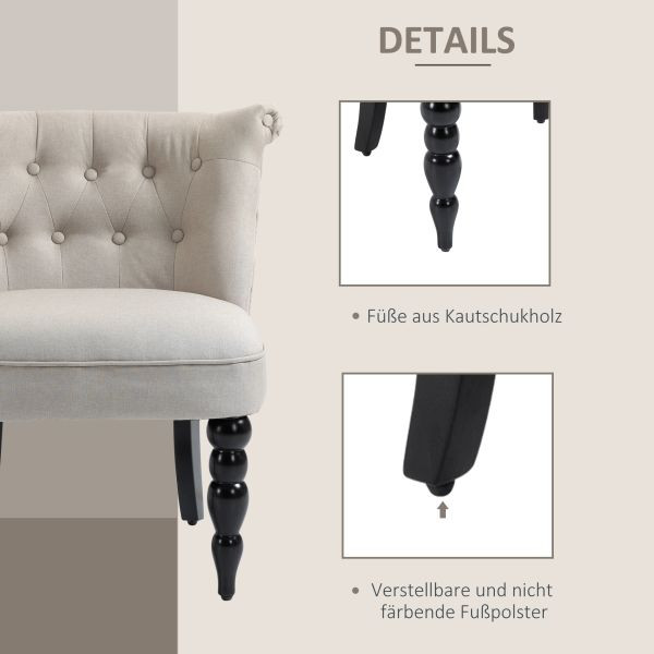 HOMCOM Relaxsessel Vintage Ruhesessel Relaxstuhl Polstersessel Esszimmerstuhl Leinenbezug Holzgestell Beige+Schwarz 67 x 67 x 78 cm, 839-010V01