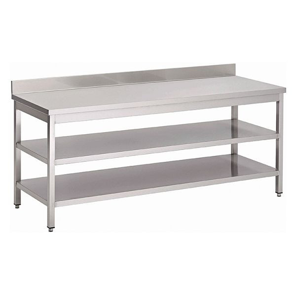 Gastro-Inox Edelstahl AISI 430 Arbeitstisch mit doppelter Boden und Aufkantung, 1200x700x850mm, verstärkt mit 18 mm, beschichteter Spanplatte, 301.330