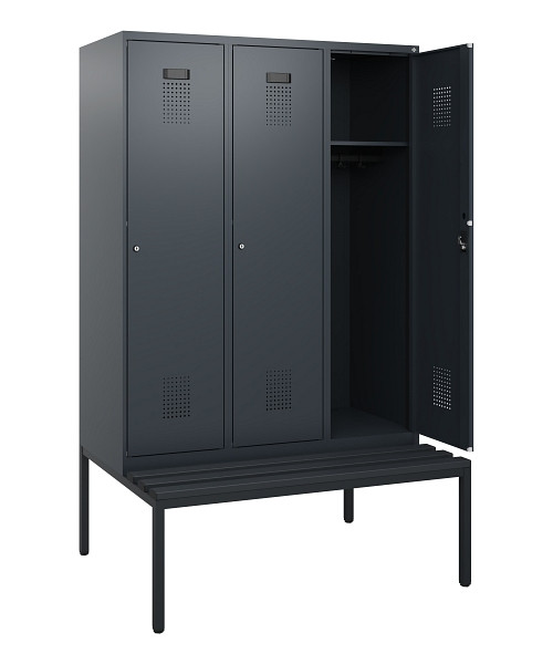 C+P Spind Evolo PLUS, 3 Abteile, 1950x1200x815mm, 7016/7016, Zylinderschloss, Material Sitzfläche Kunststoff, Sitzbank, 0490505-32 S10097