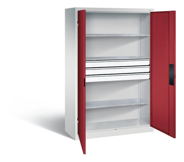 C+P Werkzeugschrank Acurado, H1950xB1200xT500mm, Farbe: Lichtgrau / Rubinrot, Muldengriff, 8931-5230 S10080