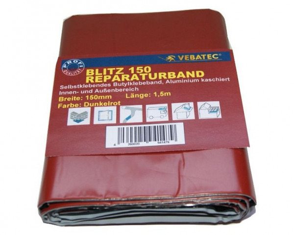Vebatec Blitz Butyl Reparaturband Aluminium, Farbe: dunkelrot, 150mm x 1,5m, 117