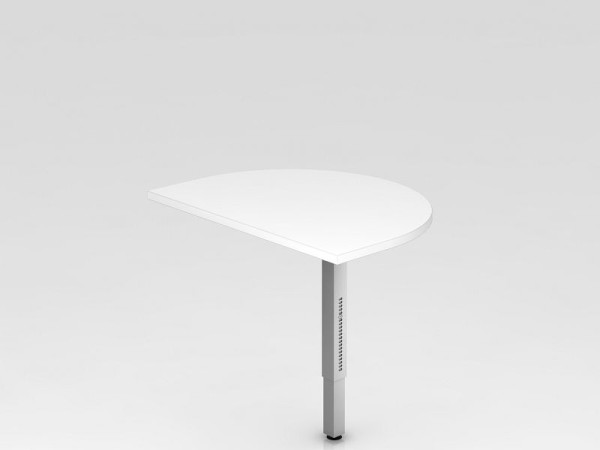 Hammerbacher Anbautisch mit Stützfuß eckig 60x80cm Weiß/Silber, gerundet zum Anbau an Schreibtisch, VRA60/W/S