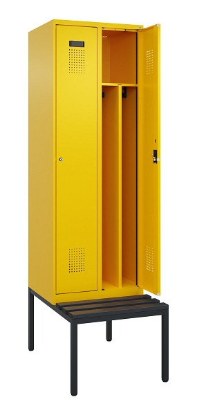 C+P Spind Evolo PLUS, 2 Abteile, 2120x600x815mm, 1023/1023, Zylinderschloss, Material Sitzfläche Kunststoff, Sitzbank, 0490507-20F S10102