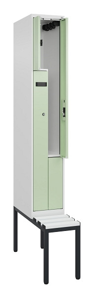 C+P Z-Spind Evolo PLUS, Bank, 2 Fächer, 2120x300x815mm, 9016/6019, Zylinderschloss, Sitzfläche Kunststoff, Sitzbank, 0490537-102 S10100