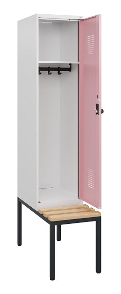 C+P Spind Evolo PLUS, 1 Abteil, 1950x400x815mm, 9016/3015, Drehriegel, Sitzfläche Holz, Sitzbank, 0490505-12 S10019