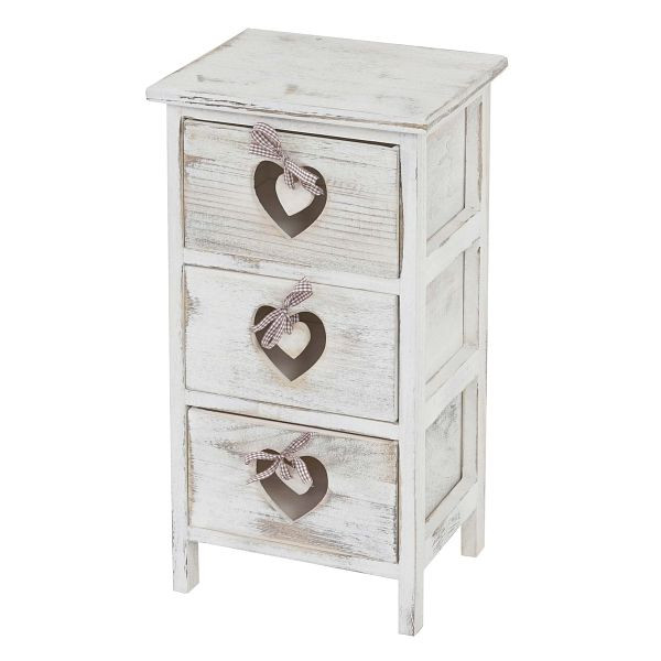 Mendler Kommode Forli, Schubladenkommode Schrank, 3 Schubladen mit Herzen 55x29x25cm, Shabby-Look, Vintage, weiß, 36712
