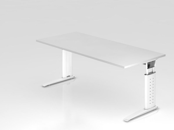 Hammerbacher Schreibtisch C-Fuß 180x80cm Weiß/Weiß, Arbeitshöhe 68-86 cm einstellbar, VUS19/W/W